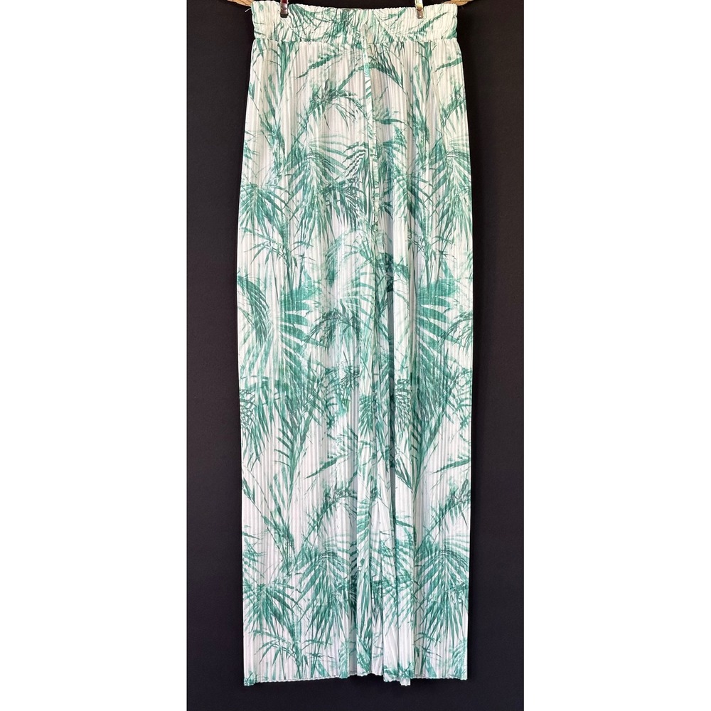 Island Crew Hawaii Pants Tropical Pleated Wide Leg Womens M Green Excellent
